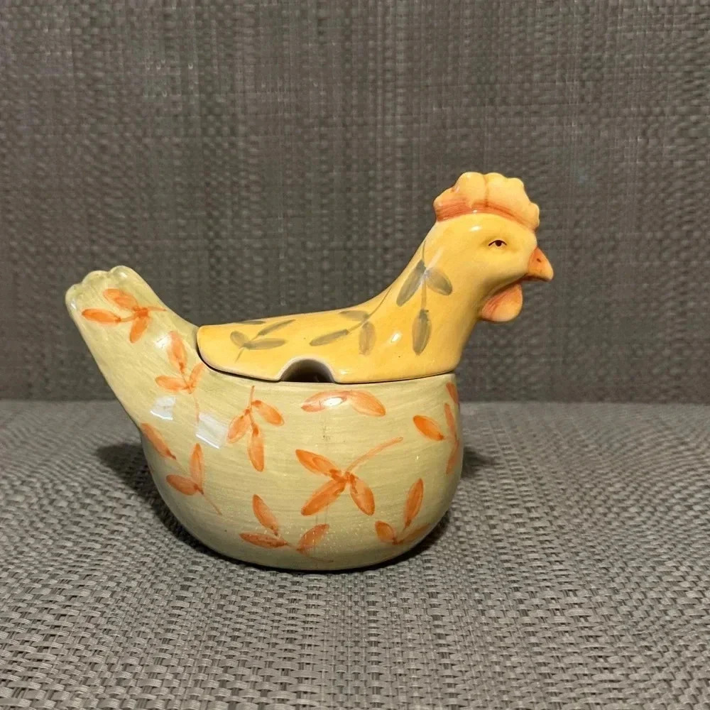 Vintage Yellow and Green Chicken Sugar Bowl